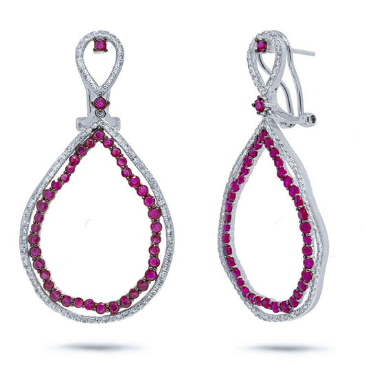 Diamond & 3.09ct Ruby 14k White Gold Earring - 0.97ct