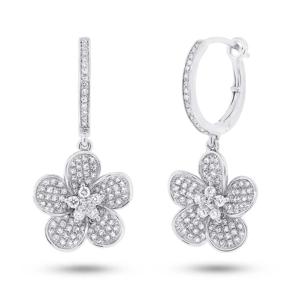 14k White Gold Diamond Flower Earring - 0.85ct