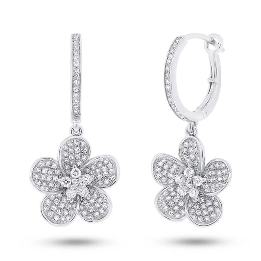 14k White Gold Diamond Flower Earring - 0.85ct