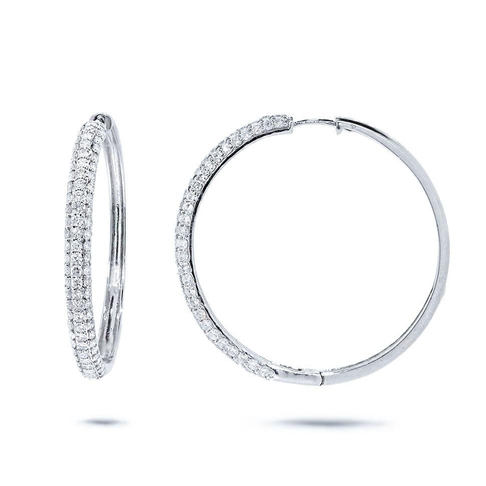 14k White Gold Diamond Hoop Pave Earring - 3.50ct