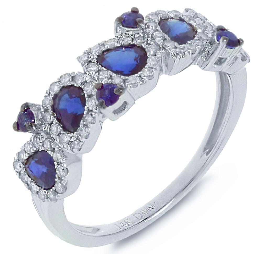 Diamond & 1.29ct Blue Sapphire 14k White Gold Ring - 0.32ct