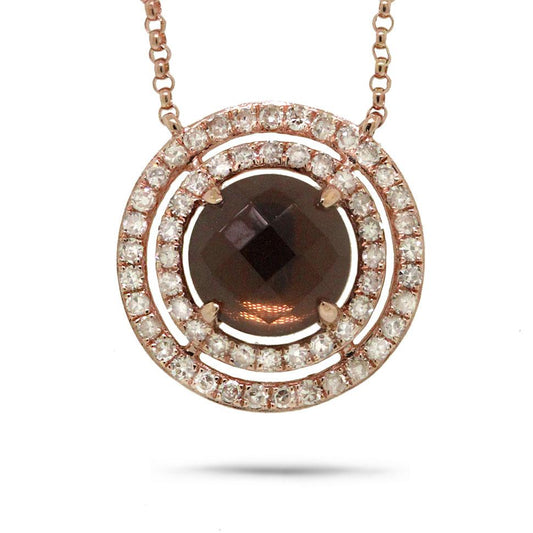 Diamond & 1.37ct Smokey Topaz 14k Rose Gold Necklace - 0.30ct V0161