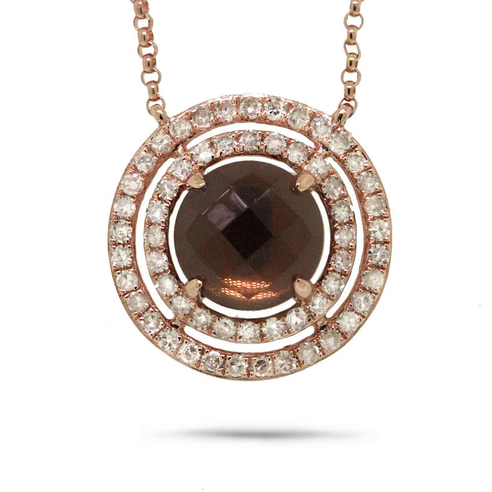 Diamond & 1.37ct Smokey Topaz 14k Rose Gold Necklace - 0.30ct V0161