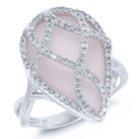 Diamond & 8.09ct Rose Quartz 14k White Gold Ring - 0.40ct