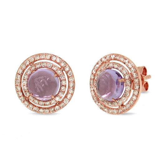 Diamond & 1.88ct Amethyst 14k Rose Gold Earring - 0.53ct