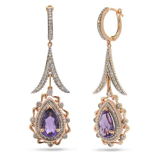 Diamond & 3.75ct Amethyst 14k Two-tone Rose Gold Earring - 0.87ct