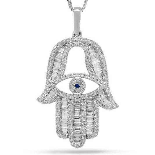 14k White Gold Diamond Hamsa Pendant