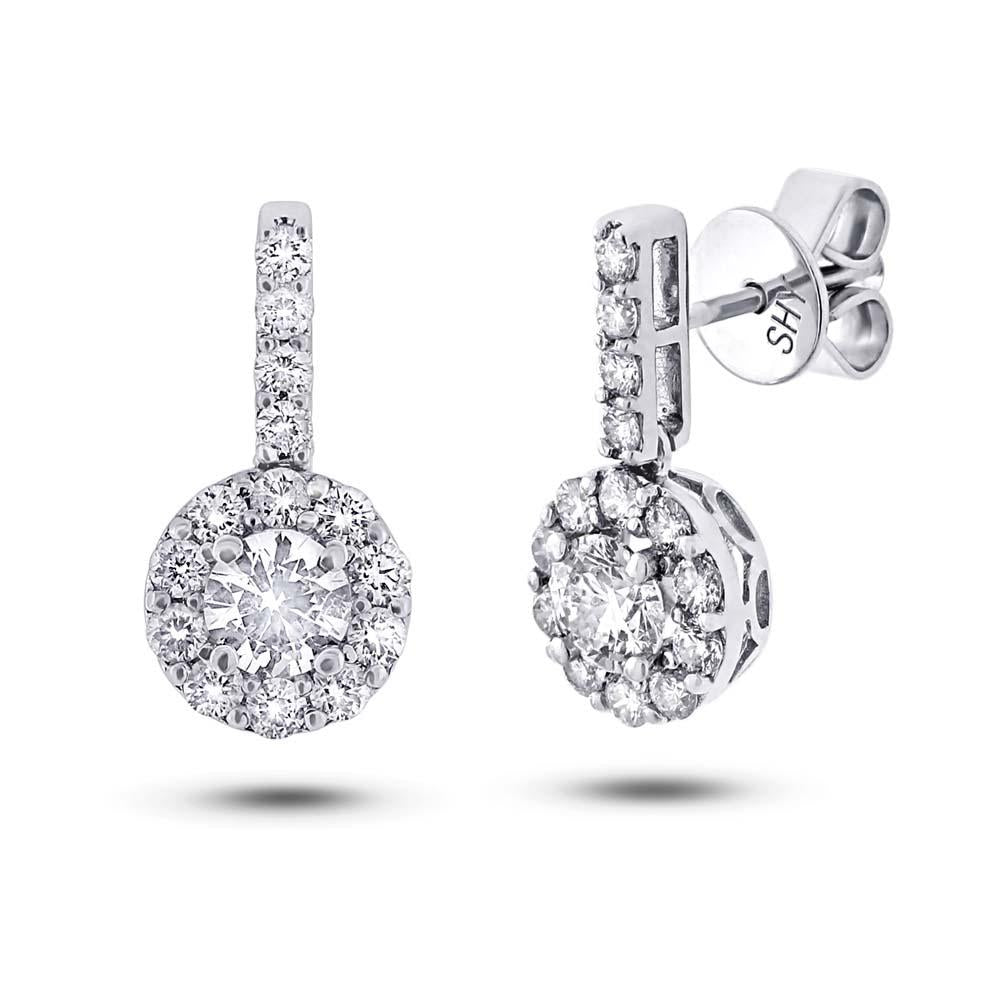 Round Brilliant Center and 0.72ct Side 18k White Gold Diamond Earring - 0.63ct