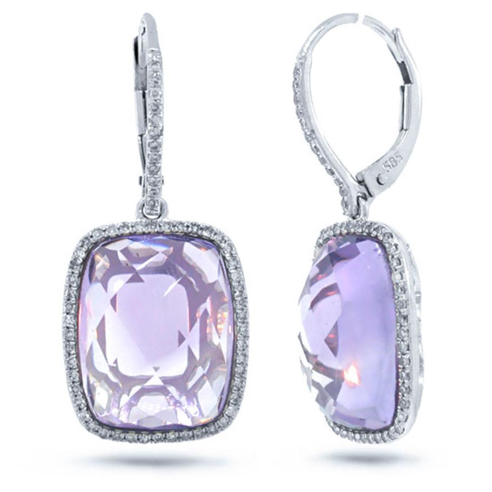 Diamond & 12.78ct Amethyst 14k White Gold Earring - 0.37ct