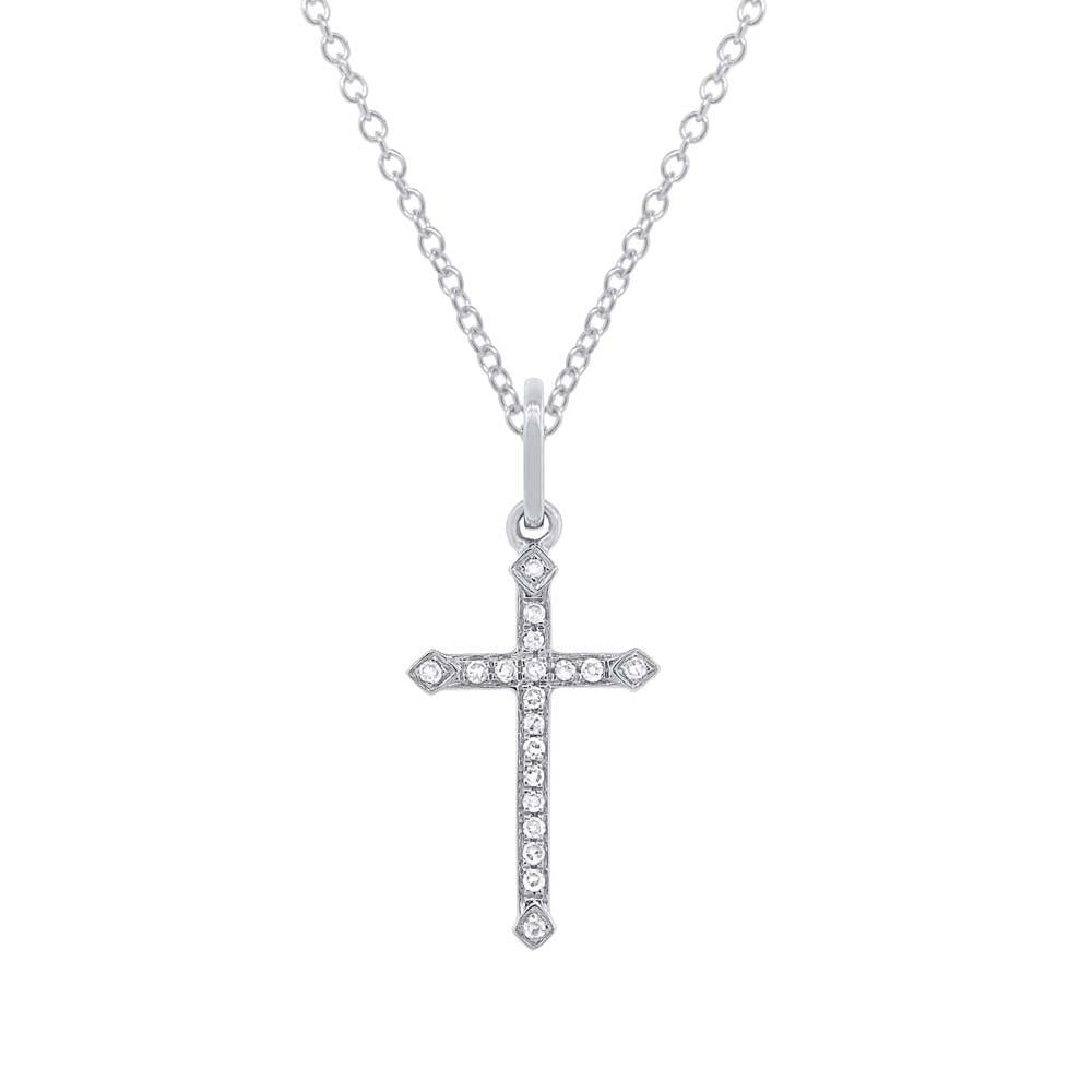 14k White Gold Diamond Cross Pendant - 0.07ct