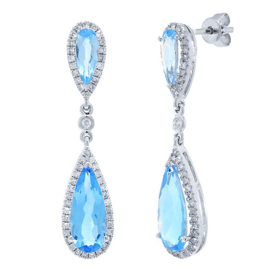 Diamond & 4.23ct Blue Topaz 14k White Gold Earring - 0.43ct