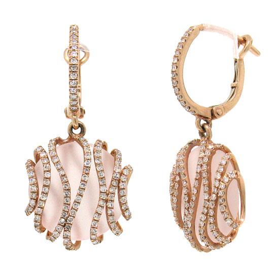 Diamond & 8.64ct Rose Quartz 14k Rose Gold Earring - 0.69ct