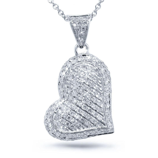 14k White Gold Diamond Pave Heart Pendant - 0.28ct