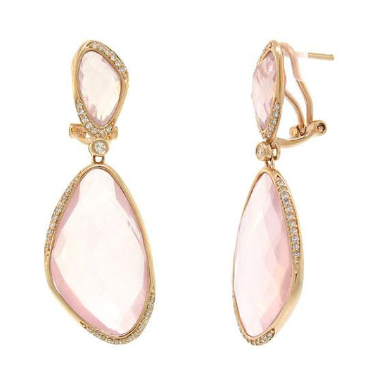 Diamond & 29.07ct Rose Quartz 14k Rose Gold Earring - 0.30ct