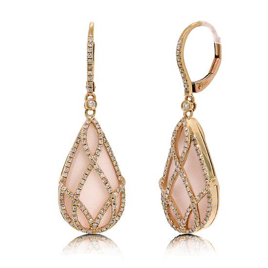 Diamond & 14.66ct Rose Quartz 14k Rose Gold Earring - 0.75ct