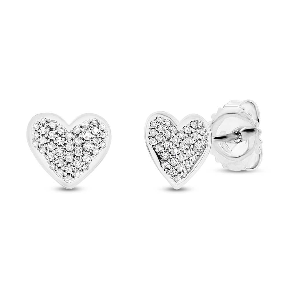 14k White Gold Diamond Pave Heart Stud Earring - 0.22ct