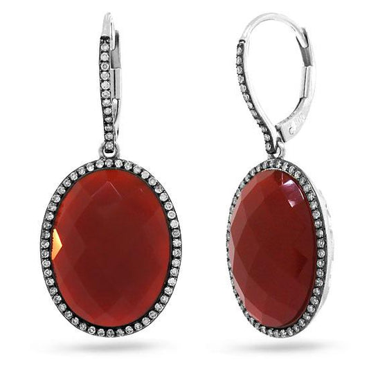 Diamond & 14.74ct Red Agate 14k White Gold with Black Rhodium Earring - 0.38ct