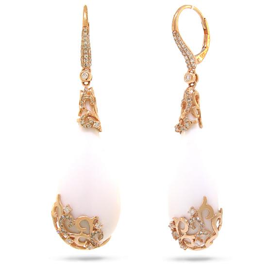 Diamond & 46.83ct White Onyx 14k Rose Gold Earring - 0.67ct