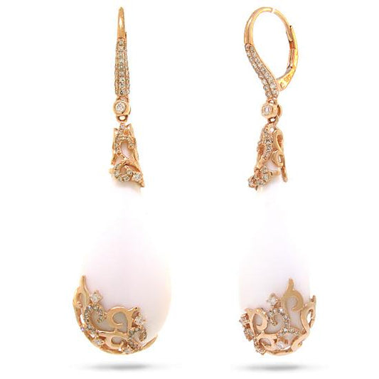 Diamond & 46.83ct White Onyx 14k Rose Gold Earring - 0.67ct