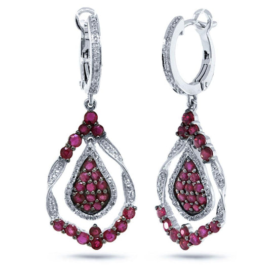 Diamond & 1.89ct Ruby 14k White Gold Earring - 0.37ct