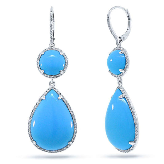 Diamond & 28.16ct Composite Turquoise 14k White Gold Earring - 0.68ct