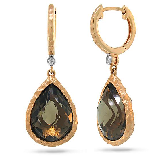 Diamond & 8.76ct Smokey Topaz 14k Rose Gold Earring - 0.02ct