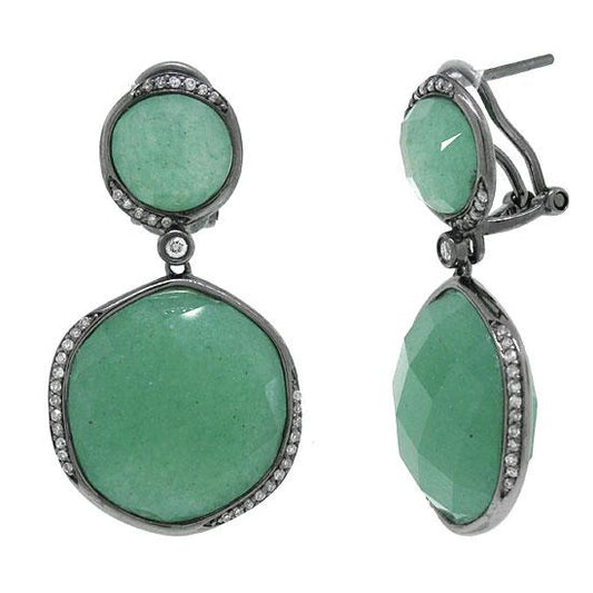 Diamond & 34.84ct Aventurine 14k Black Rhodium Earring - 0.29ct