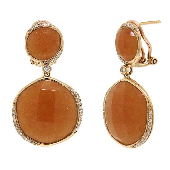 Diamond & 33.50ct Peach Aventurine 14k Rose Gold Earring - 0.29ct