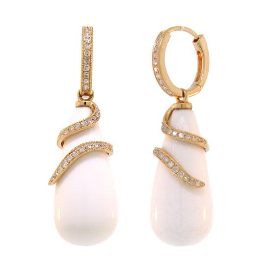 Diamond & 36.88ct White Agate 14k Rose Gold Earring - 0.36ct