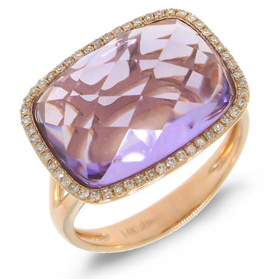 Diamond & 8.29ct Amethyst 14k Rose Gold Ring - 0.17ct