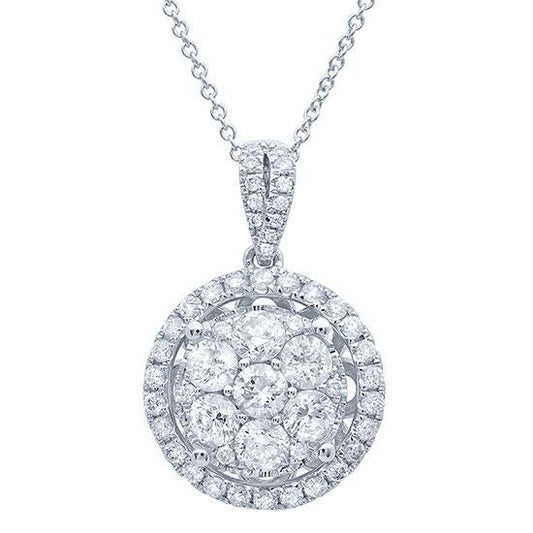 14k White Gold Diamond Cluster Pendant - 1.17ct