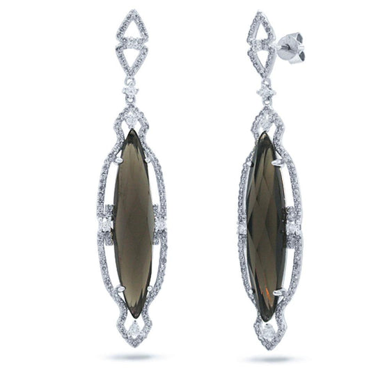 Diamond & 10.00ct Smokey Topaz 14k White Gold Earring - 0.90ct