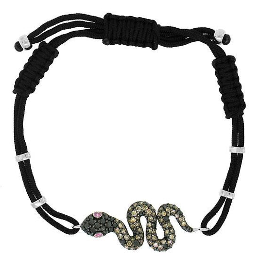 Black & Champagne Diamond & 0.06ct Diffused Pink Sapphire 14k White Gold Snake Bracelet
