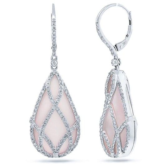 Diamond & 23.52ct Rose Quartz 14k White Gold Earring - 1.31ct