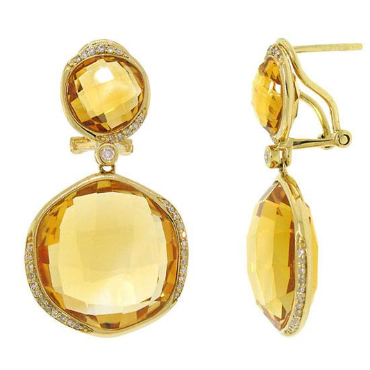 Diamond & 33.36ct Citrine 14k Yellow Gold Earring - 0.29ct