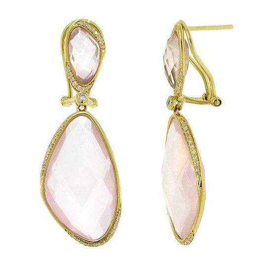 Diamond & 29.07ct Rose Quartz 14k Yellow Gold Earring - 0.30ct