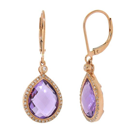 Diamond & 8.90ct Amethyst 14k Rose Gold Earring - 0.25ct