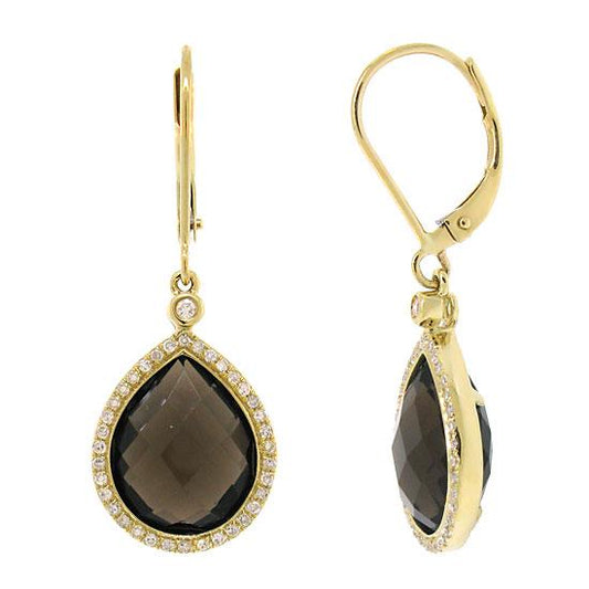 Diamond & 9.36ct Smokey Quartz 14k Yellow Gold Earring - 0.25ct