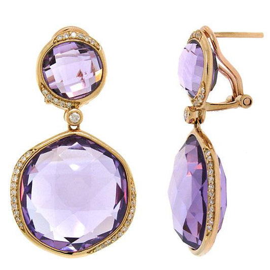 Diamond & 34.33ct Amethyst 14k Rose Gold Earring - 0.29ct