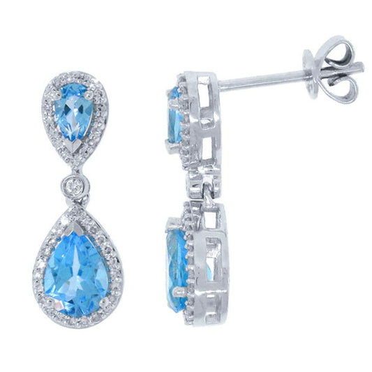 Diamond & 2.15ct Blue Topaz 14k White Gold Earring - 0.25ct