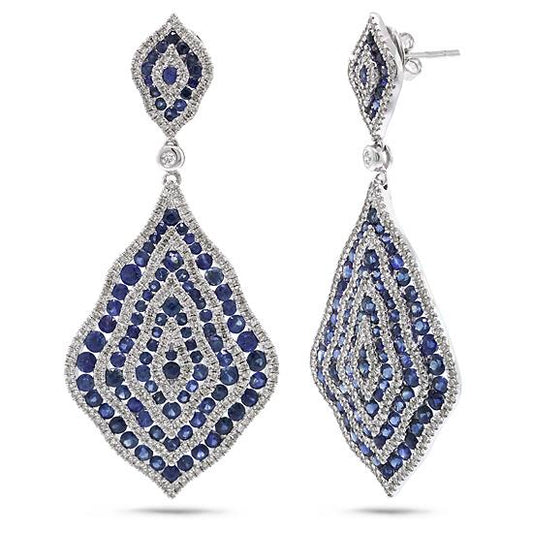 Diamond & 8.00ct Blue Sapphire 14k White Gold Earring - 1.87ct