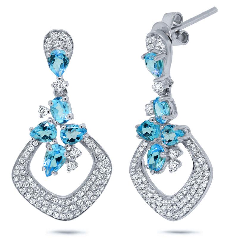 Diamond & 2.00ct Blue Topaz 14k White Gold Earring - 0.53ct