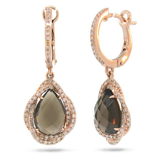 Diamond & 3.75ct Smokey Topaz 14k Rose Gold Earring - 0.48ct