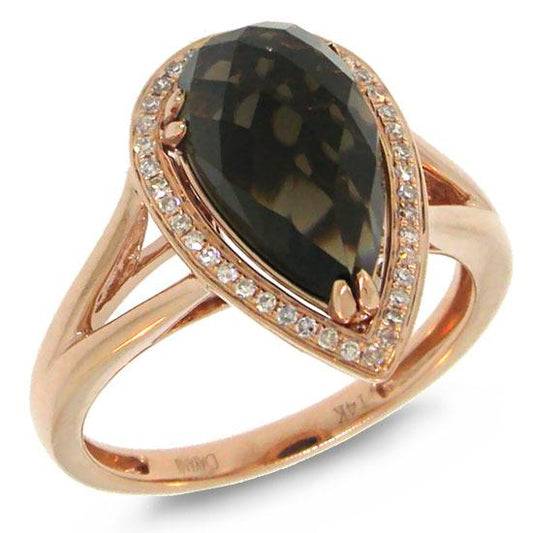 Diamond & Smokey Quartz 14k Rose Gold Ring - 0.11ct