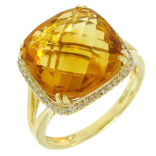 Diamond & 8.63ct Citrine 14k Yellow Gold Ring - 0.12ct