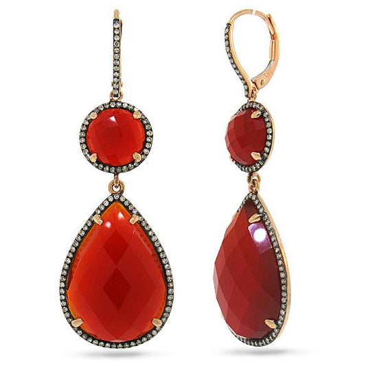 Diamond & 32.08ct Red Agate 14k Rose Gold with Black Rhodium Earring - 0.68ct