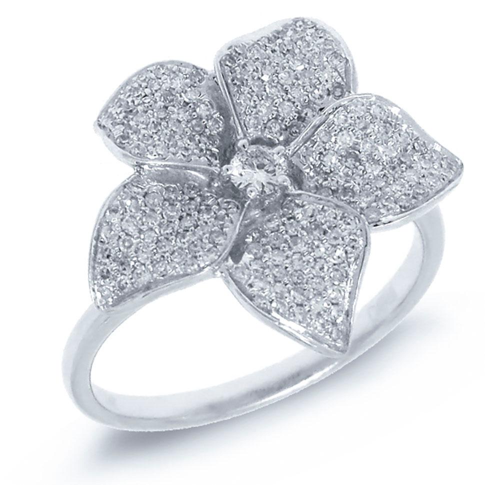 14k White Gold Diamond Flower Ring - 0.51ct V0294