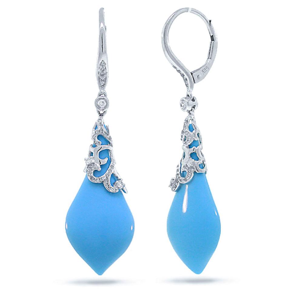 Diamond & 11.08ct Composite Turquoise 14k White Gold Earring - 0.25ct