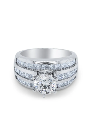 18k White Gold Engagement Ring Natural Diamond Multi Row Bridal Ring Made To Order