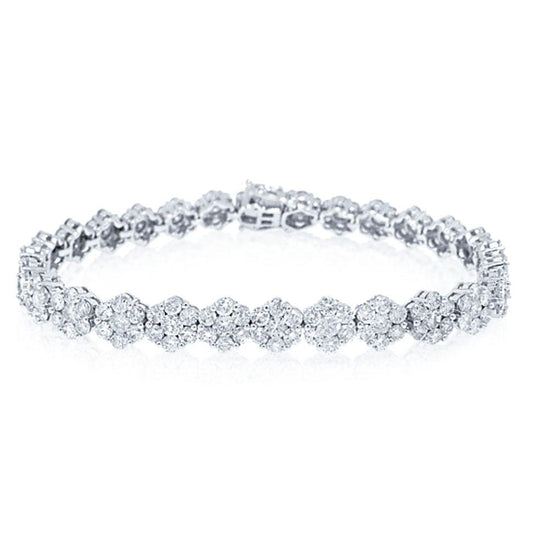 14k White Gold Diamond Lady's Cluster Bracelet - 9.14ct